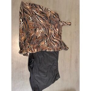 brown black tankini skirt TROPICAL ESCAPE two piece swimsuit bikini size 14